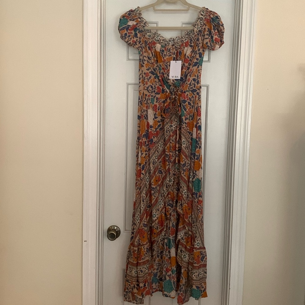 AURA The Label Bohemian Off-Shoulder Midi Dress L
